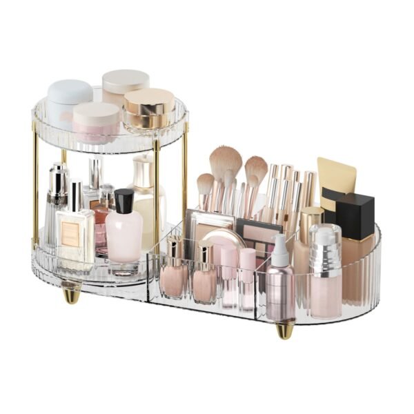 61WiWloCrDL 360 Rotating Vanity Makeup Organizer, 2 Small Trays & 5 Compartments for Cosmetics, Skincare, Perfume, Lipstick & Make up Brushes Holder, Dresser Countertop Organizers and Storage for Bathroom, Desk