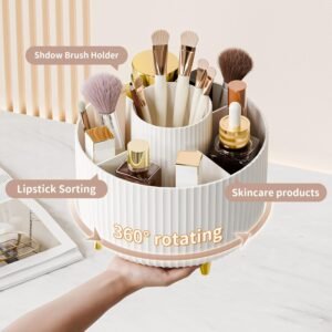 360° Rotate Makeup Brush Holder Organizer, Makeup Organizers Countertop, Makeup organization and Skincare Storage for Vanity, Desktop, Bathroom (White)