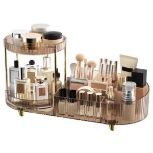 715BKJ2BUiL 360 Rotating Vanity Makeup Organizer, 2 Small Trays & 5 Compartments for Cosmetics, Skincare, Perfume, Lipstick & Make up Brushes Holder, Dresser Countertop Organizers and Storage for Bathroom, Desk