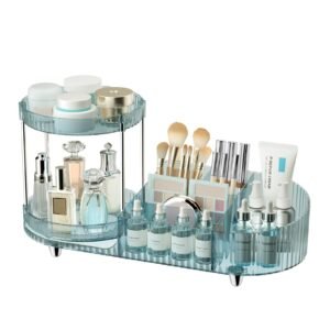 715wBanLoPL 360 Rotating Vanity Makeup Organizer, 2 Small Trays & 5 Compartments for Cosmetics, Skincare, Perfume, Lipstick & Make up Brushes Holder, Dresser Countertop Organizers and Storage for Bathroom, Desk