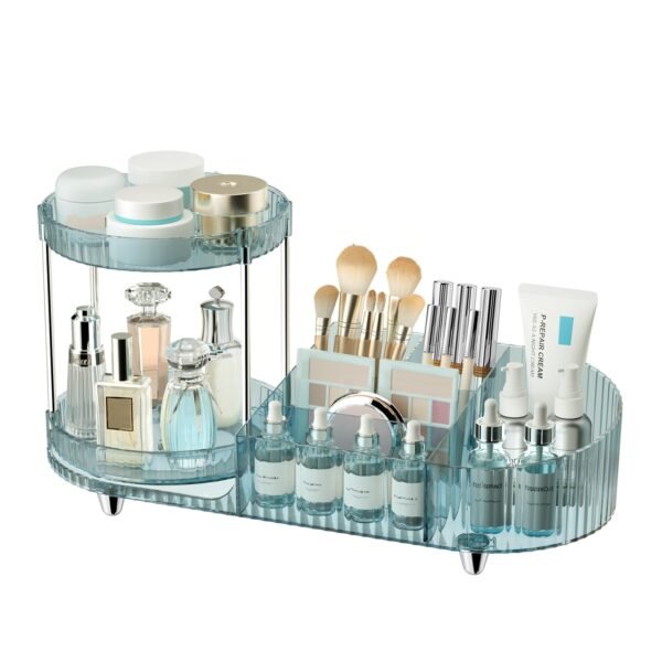 715wBanLoPL 360 Rotating Vanity Makeup Organizer, 2 Small Trays & 5 Compartments for Cosmetics, Skincare, Perfume, Lipstick & Make up Brushes Holder, Dresser Countertop Organizers and Storage for Bathroom, Desk