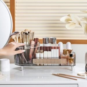 Rotating Makeup Caddy Organizer for Vanity, Large Capacity Cosmetic Display Case, Countertop Beauty Storage Holder for Skincare, Brush Eyeshadow Lipstick, Counter Desk Organization, White