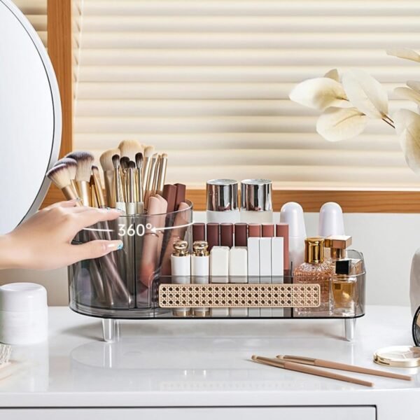 Rotating Makeup Caddy Organizer for Vanity, Large Capacity Cosmetic Display Case, Countertop Beauty Storage Holder for Skincare, Brush Eyeshadow Lipstick, Counter Desk Organization, White