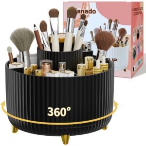 360° Rotate Makeup Brush Holder Organizer, Makeup Organizers Countertop, Makeup organization and Skincare Storage for Vanity, Desktop, Bathroom (White)