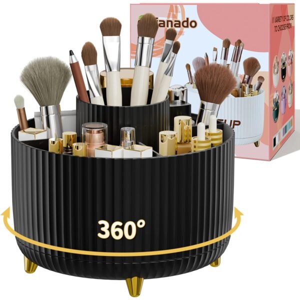 360° Rotate Makeup Brush Holder Organizer, Makeup Organizers Countertop, Makeup organization and Skincare Storage for Vanity, Desktop, Bathroom (White)