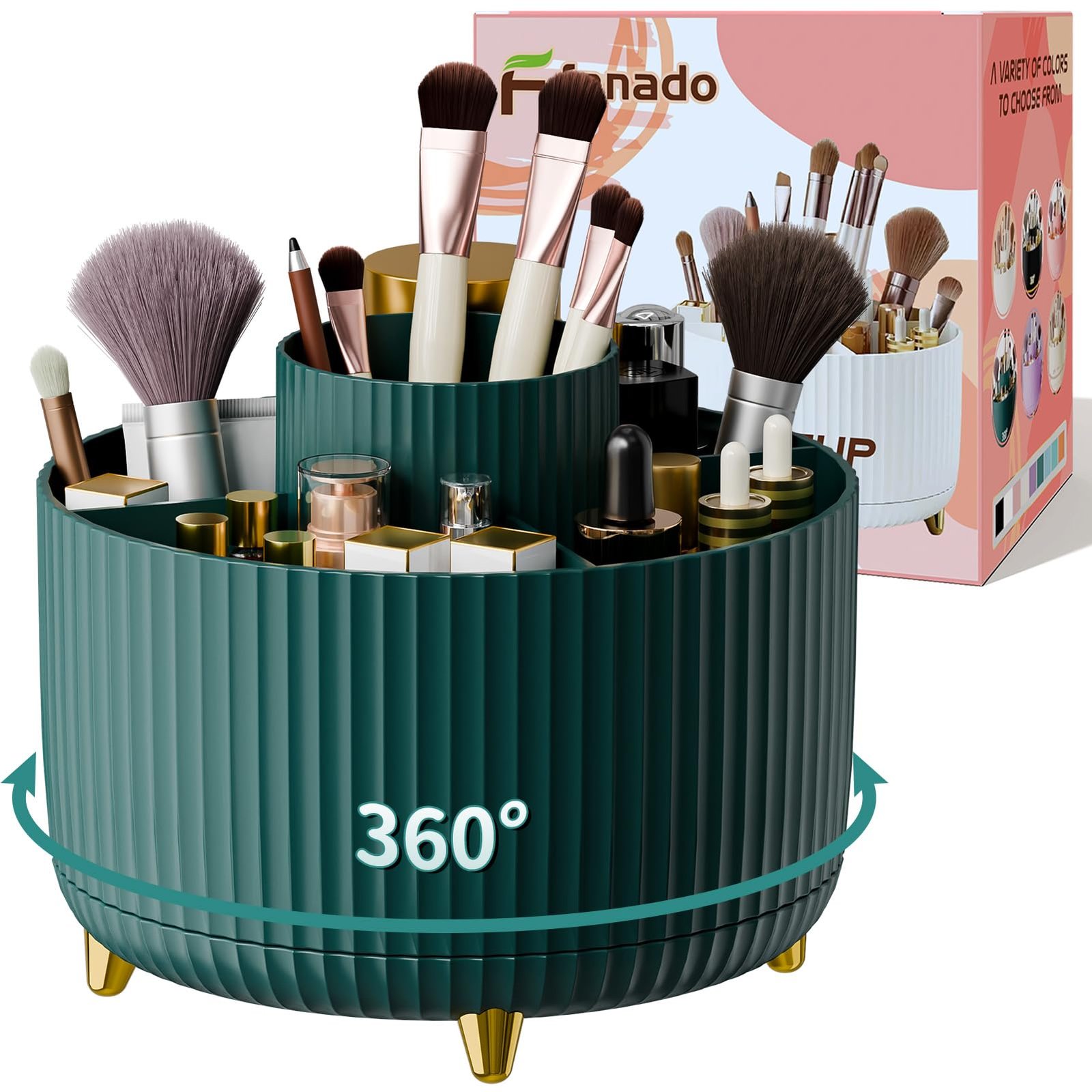 360° Rotate Makeup Brush Holder Organizer, Makeup Organizers Countertop, Makeup organization and Skincare Storage for Vanity, Desktop, Bathroom (White) - Image 15