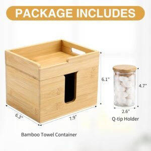 719K2SbzAfL._AC_SL1500 Bamboo Disposable Face Towel Holder with 2 Glass Jars - Open-Top Skincare Organizer for Facial Cleansing Wipes & Beauty Essentials - Bathroom Countertop Vanity Organizer
