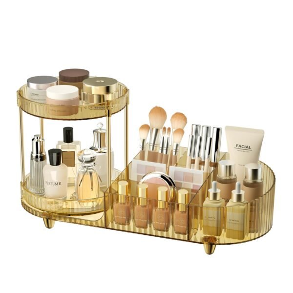 719wBErH_UL 360 Rotating Vanity Makeup Organizer, 2 Small Trays & 5 Compartments for Cosmetics, Skincare, Perfume, Lipstick & Make up Brushes Holder, Dresser Countertop Organizers and Storage for Bathroom, Desk
