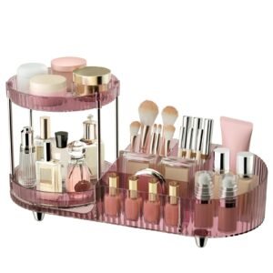 71A_DhZHNHL 360 Rotating Vanity Makeup Organizer, 2 Small Trays & 5 Compartments for Cosmetics, Skincare, Perfume, Lipstick & Make up Brushes Holder, Dresser Countertop Organizers and Storage for Bathroom, Desk