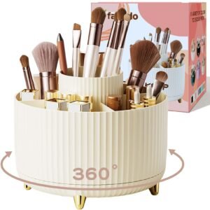 360° Rotate Makeup Brush Holder Organizer, Makeup Organizers Countertop, Makeup organization and Skincare Storage for Vanity, Desktop, Bathroom (White)
