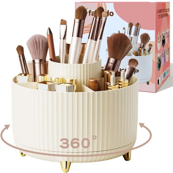 360° Rotate Makeup Brush Holder Organizer, Makeup Organizers Countertop, Makeup organization and Skincare Storage for Vanity, Desktop, Bathroom (White)
