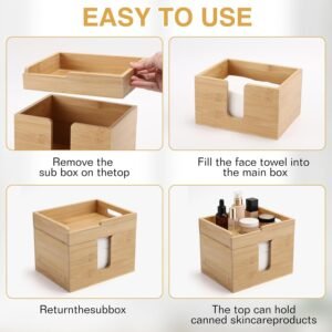 71Dw5S6dgiL._AC_SL1500 Bamboo Disposable Face Towel Holder with 2 Glass Jars - Open-Top Skincare Organizer for Facial Cleansing Wipes & Beauty Essentials - Bathroom Countertop Vanity Organizer