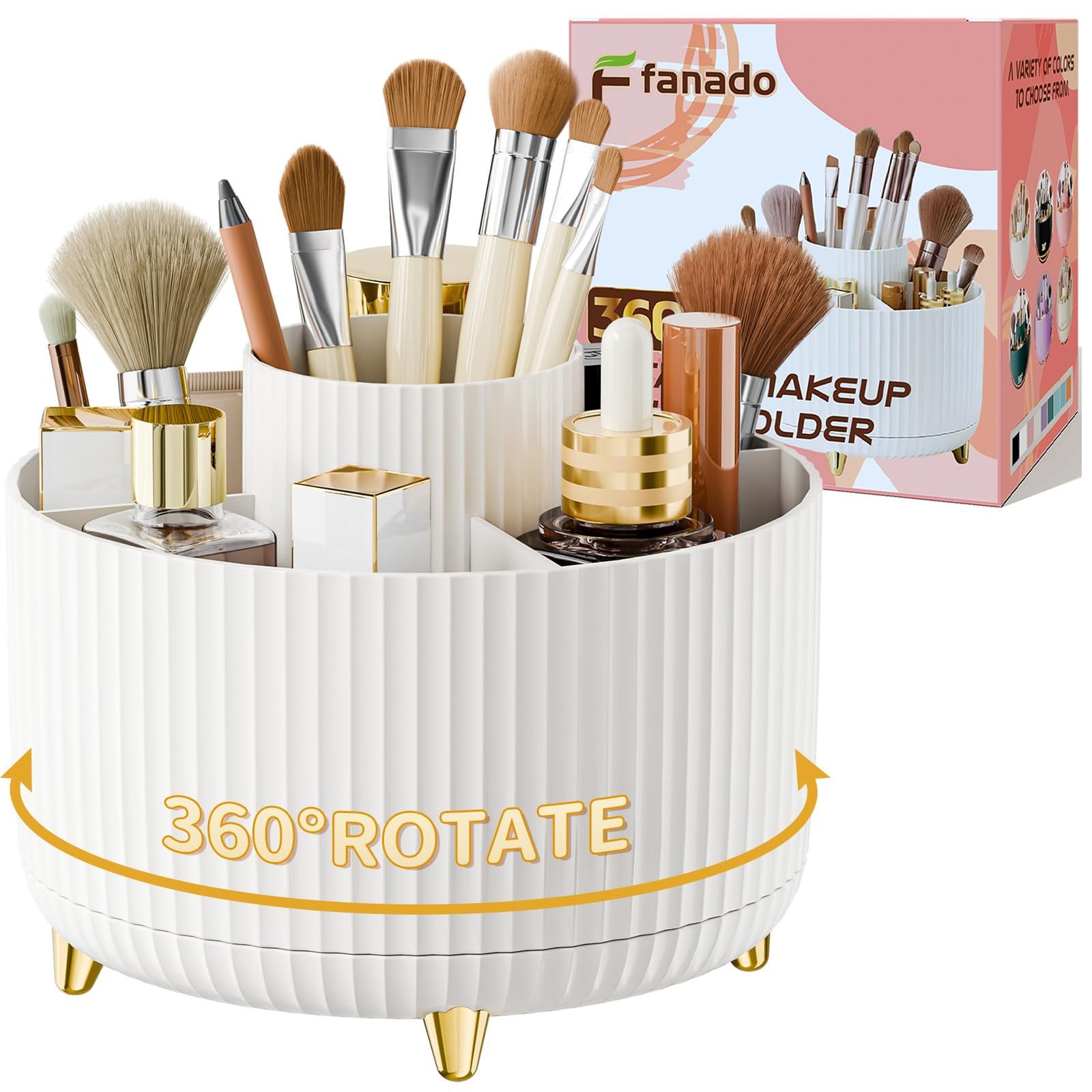 360° Rotate Makeup Brush Holder Organizer, Makeup Organizers Countertop, Makeup organization and Skincare Storage for Vanity, Desktop, Bathroom (White) - Image 21