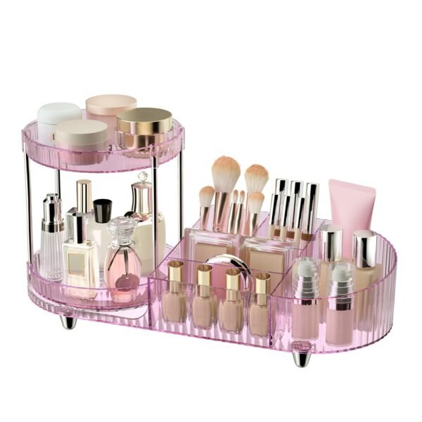 71JciKeLeiL 360 Rotating Vanity Makeup Organizer, 2 Small Trays & 5 Compartments for Cosmetics, Skincare, Perfume, Lipstick & Make up Brushes Holder, Dresser Countertop Organizers and Storage for Bathroom, Desk