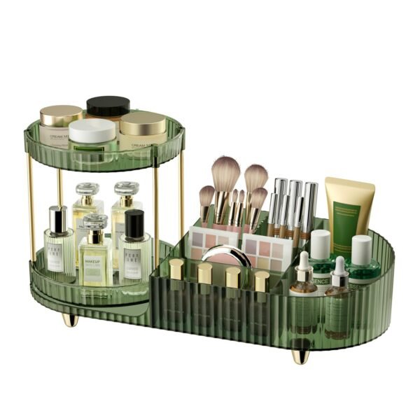 71Uer8sgboL 360 Rotating Vanity Makeup Organizer, 2 Small Trays & 5 Compartments for Cosmetics, Skincare, Perfume, Lipstick & Make up Brushes Holder, Dresser Countertop Organizers and Storage for Bathroom, Desk