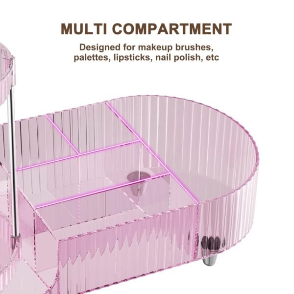 71bvccxWiZL._SL1500 360 Rotating Vanity Makeup Organizer, 2 Small Trays & 5 Compartments for Cosmetics, Skincare, Perfume, Lipstick & Make up Brushes Holder, Dresser Countertop Organizers and Storage for Bathroom, Desk