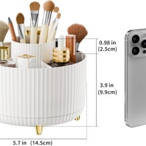 360° Rotate Makeup Brush Holder Organizer, Makeup Organizers Countertop, Makeup organization and Skincare Storage for Vanity, Desktop, Bathroom (White)