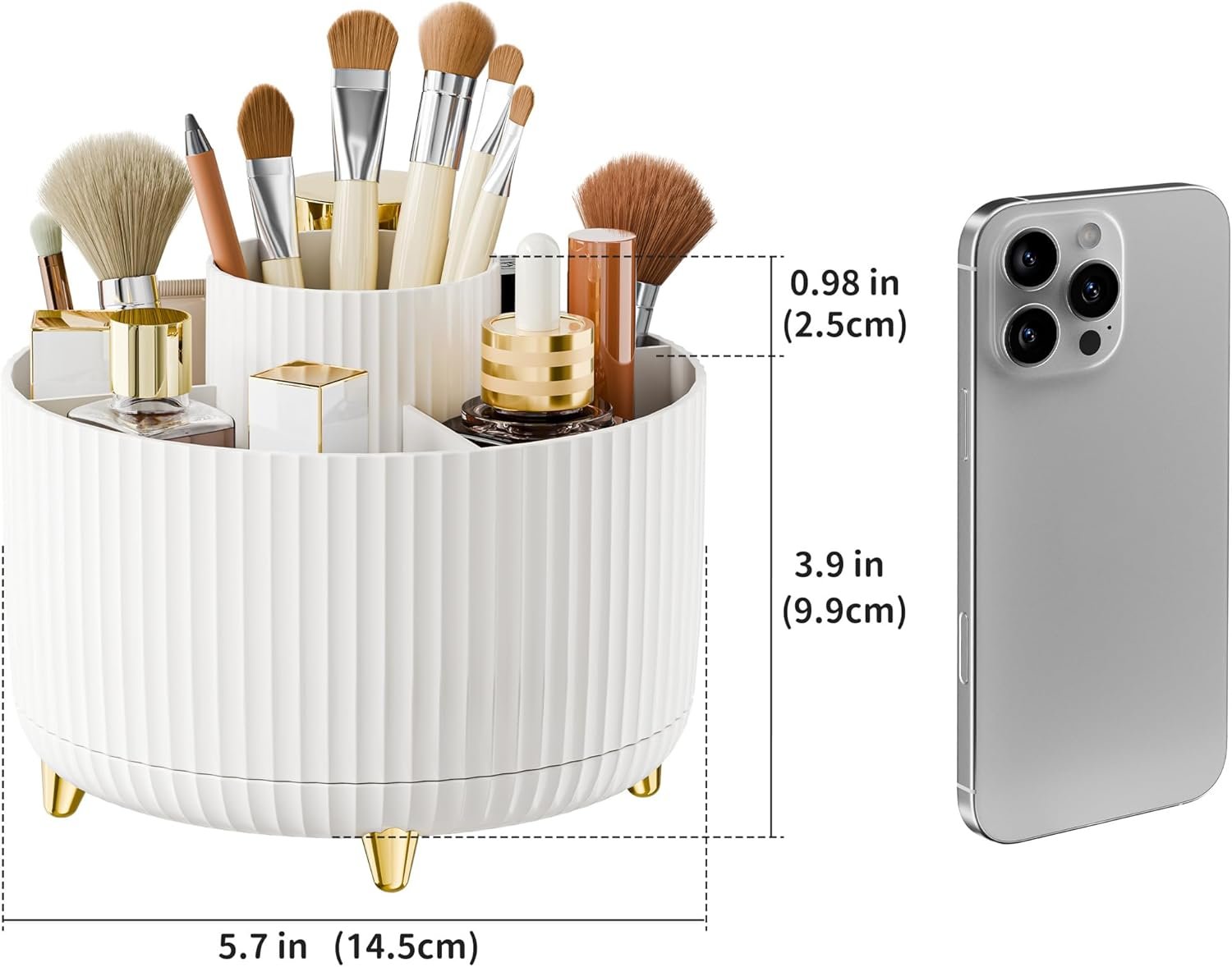 360° Rotate Makeup Brush Holder Organizer, Makeup Organizers Countertop, Makeup organization and Skincare Storage for Vanity, Desktop, Bathroom (White) - Image 6
