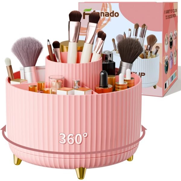 360° Rotate Makeup Brush Holder Organizer, Makeup Organizers Countertop, Makeup organization and Skincare Storage for Vanity, Desktop, Bathroom (White)