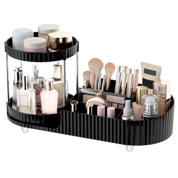 71fufJLo6NL 360 Rotating Vanity Makeup Organizer, 2 Small Trays & 5 Compartments for Cosmetics, Skincare, Perfume, Lipstick & Make up Brushes Holder, Dresser Countertop Organizers and Storage for Bathroom, Desk