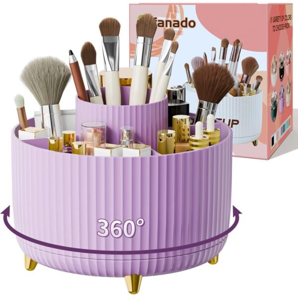 360° Rotate Makeup Brush Holder Organizer, Makeup Organizers Countertop, Makeup organization and Skincare Storage for Vanity, Desktop, Bathroom (White)