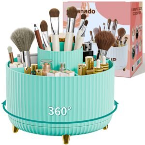 360° Rotate Makeup Brush Holder Organizer, Makeup Organizers Countertop, Makeup organization and Skincare Storage for Vanity, Desktop, Bathroom (White)