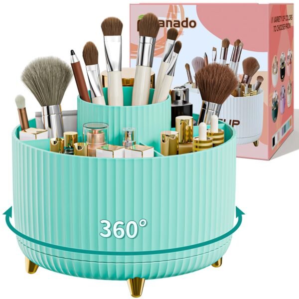 360° Rotate Makeup Brush Holder Organizer, Makeup Organizers Countertop, Makeup organization and Skincare Storage for Vanity, Desktop, Bathroom (White)