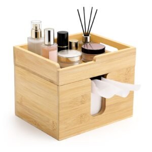 71kXvjqowdL Bamboo Disposable Face Towel Holder with 2 Glass Jars - Open-Top Skincare Organizer for Facial Cleansing Wipes & Beauty Essentials - Bathroom Countertop Vanity Organizer