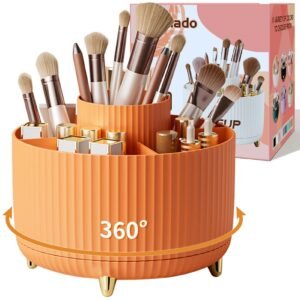 360° Rotate Makeup Brush Holder Organizer, Makeup Organizers Countertop, Makeup organization and Skincare Storage for Vanity, Desktop, Bathroom (White)