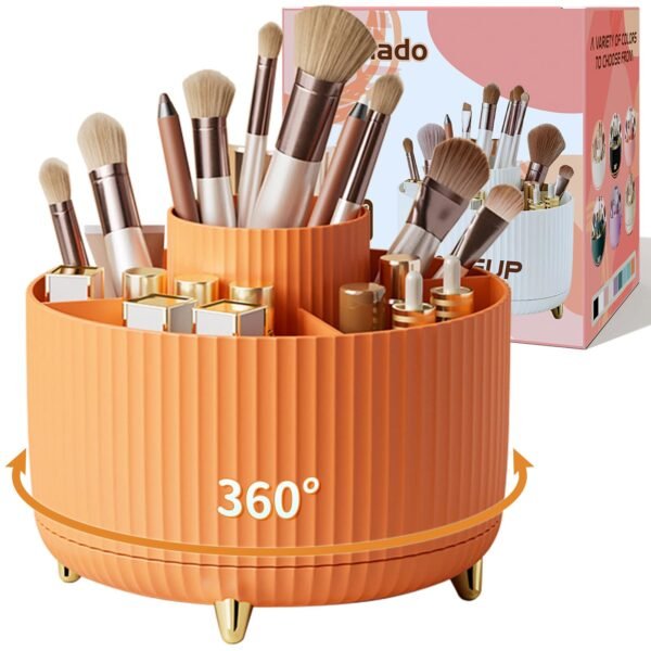360° Rotate Makeup Brush Holder Organizer, Makeup Organizers Countertop, Makeup organization and Skincare Storage for Vanity, Desktop, Bathroom (White)