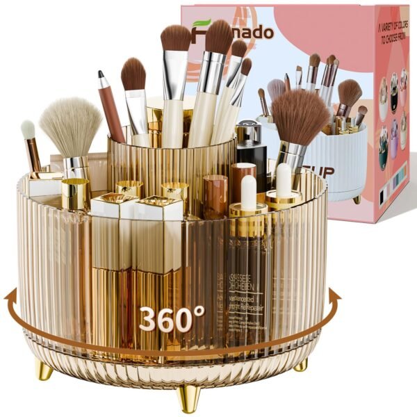 360° Rotate Makeup Brush Holder Organizer, Makeup Organizers Countertop, Makeup organization and Skincare Storage for Vanity, Desktop, Bathroom (White)