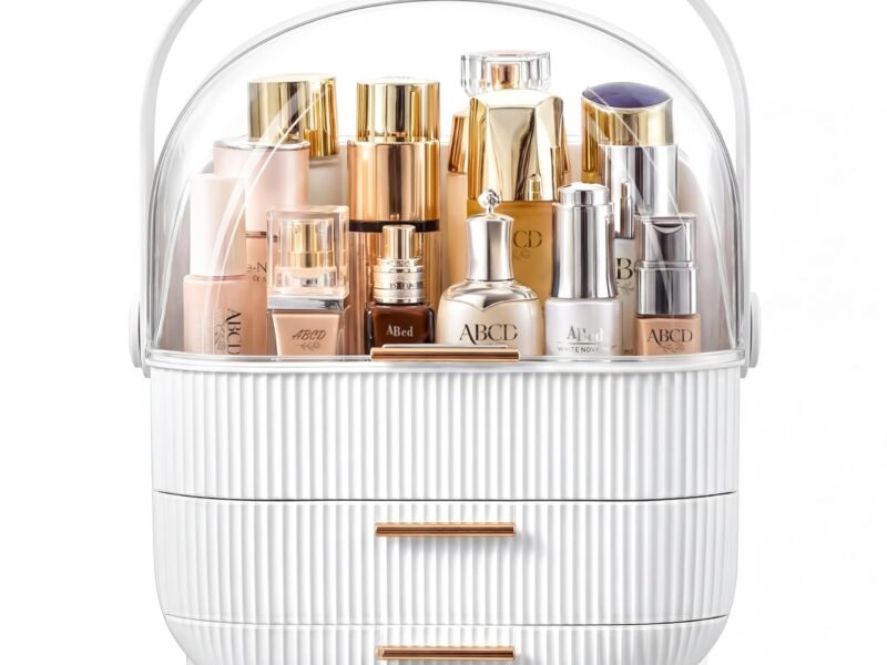 Makeup Organizer Skincare Organizers - Cosmetic Display Cases with Transparent Cover, SkinCare Organizers for Bathroom Countertop, Bedroom Vanity Desk, Lipstick Organizer, White