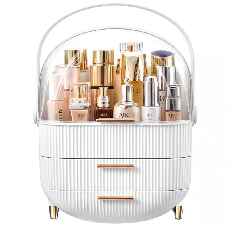 Makeup Organizer Skincare Organizers - Cosmetic Display Cases with Transparent Cover, SkinCare Organizers for Bathroom Countertop, Bedroom Vanity Desk, Lipstick Organizer, White