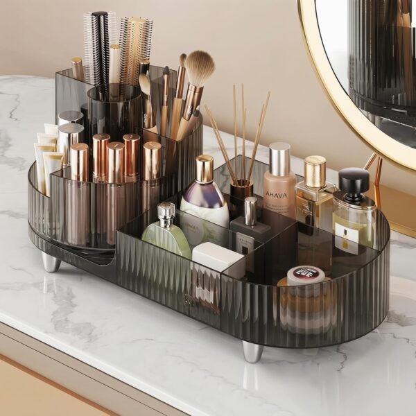 Rotating Makeup Caddy Organizer for Vanity, Large Capacity Cosmetic Display Case, Countertop Beauty Storage Holder for Skincare, Brush Eyeshadow Lipstick, Counter Desk Organization, White