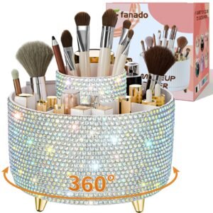 360° Rotate Makeup Brush Holder Organizer, Makeup Organizers Countertop, Makeup organization and Skincare Storage for Vanity, Desktop, Bathroom (White)