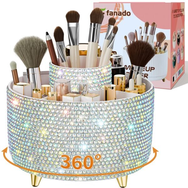 360° Rotate Makeup Brush Holder Organizer, Makeup Organizers Countertop, Makeup organization and Skincare Storage for Vanity, Desktop, Bathroom (White)