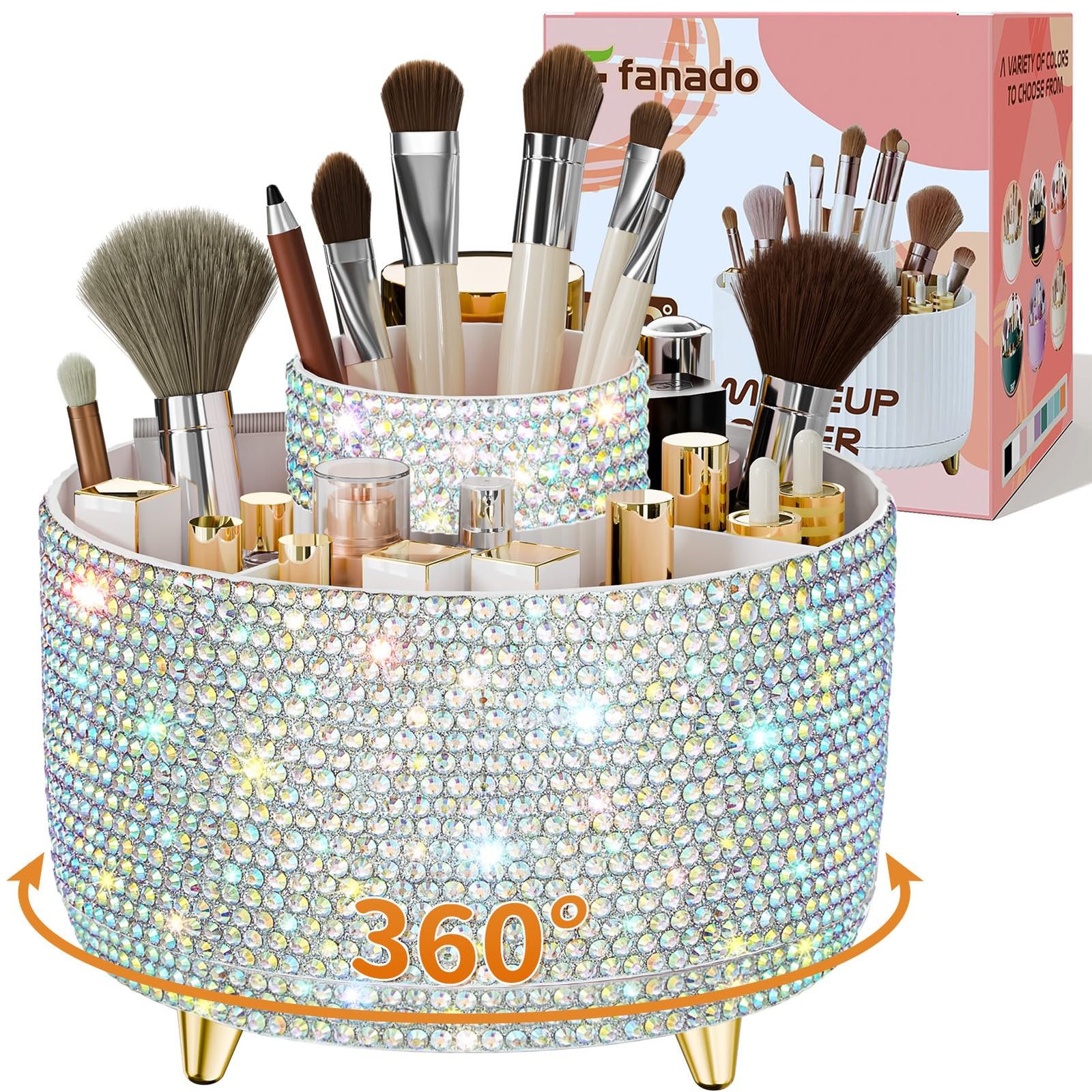 360° Rotate Makeup Brush Holder Organizer, Makeup Organizers Countertop, Makeup organization and Skincare Storage for Vanity, Desktop, Bathroom (White) - Image 10