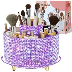 360° Rotate Makeup Brush Holder Organizer, Makeup Organizers Countertop, Makeup organization and Skincare Storage for Vanity, Desktop, Bathroom (White)