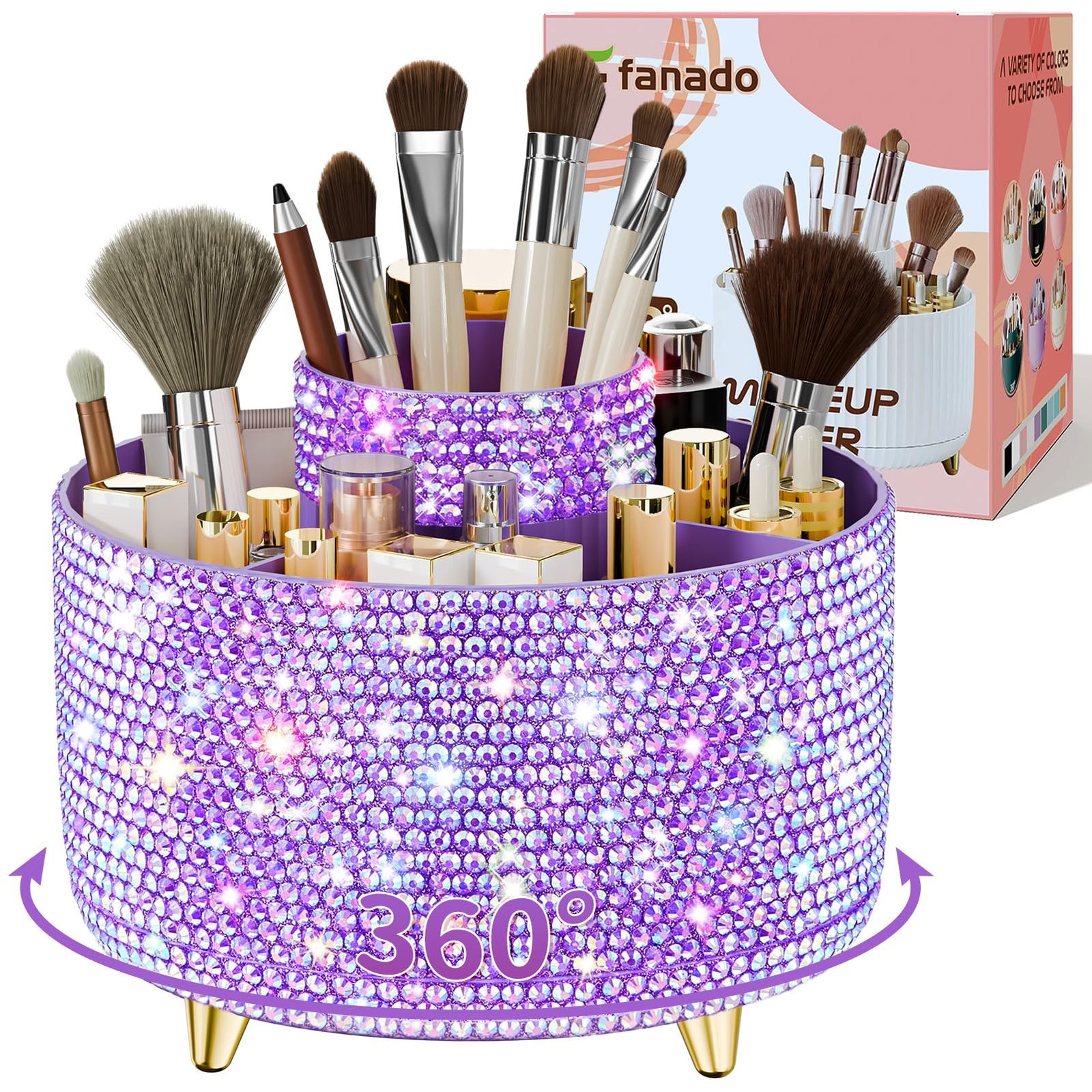 360° Rotate Makeup Brush Holder Organizer, Makeup Organizers Countertop, Makeup organization and Skincare Storage for Vanity, Desktop, Bathroom (White) - Image 9