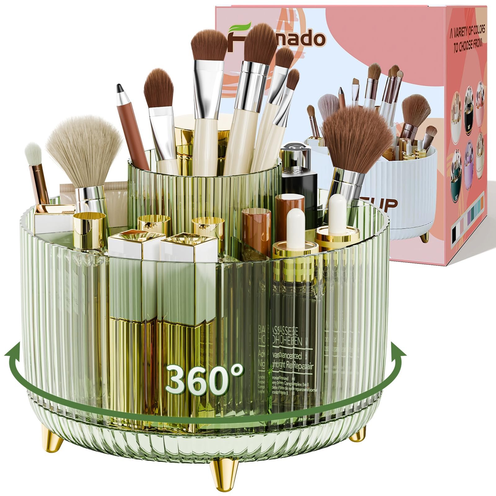 360° Rotate Makeup Brush Holder Organizer, Makeup Organizers Countertop, Makeup organization and Skincare Storage for Vanity, Desktop, Bathroom (White) - Image 14