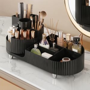 Rotating Makeup Caddy Organizer for Vanity, Large Capacity Cosmetic Display Case, Countertop Beauty Storage Holder for Skincare, Brush Eyeshadow Lipstick, Counter Desk Organization, White