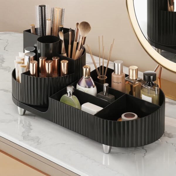 Rotating Makeup Caddy Organizer for Vanity, Large Capacity Cosmetic Display Case, Countertop Beauty Storage Holder for Skincare, Brush Eyeshadow Lipstick, Counter Desk Organization, White