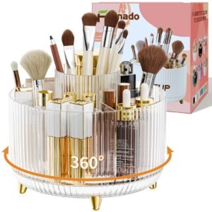 360° Rotate Makeup Brush Holder Organizer, Makeup Organizers Countertop, Makeup organization and Skincare Storage for Vanity, Desktop, Bathroom (White)