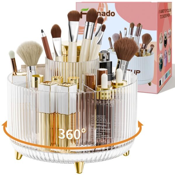 360° Rotate Makeup Brush Holder Organizer, Makeup Organizers Countertop, Makeup organization and Skincare Storage for Vanity, Desktop, Bathroom (White)