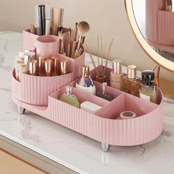 Rotating Makeup Caddy Organizer for Vanity, Large Capacity Cosmetic Display Case, Countertop Beauty Storage Holder for Skincare, Brush Eyeshadow Lipstick, Counter Desk Organization, White