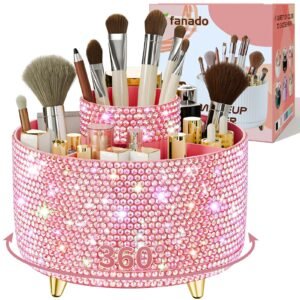 360° Rotate Makeup Brush Holder Organizer, Makeup Organizers Countertop, Makeup organization and Skincare Storage for Vanity, Desktop, Bathroom (White)