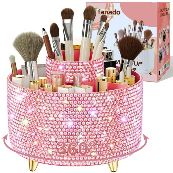 360° Rotate Makeup Brush Holder Organizer, Makeup Organizers Countertop, Makeup organization and Skincare Storage for Vanity, Desktop, Bathroom (White)