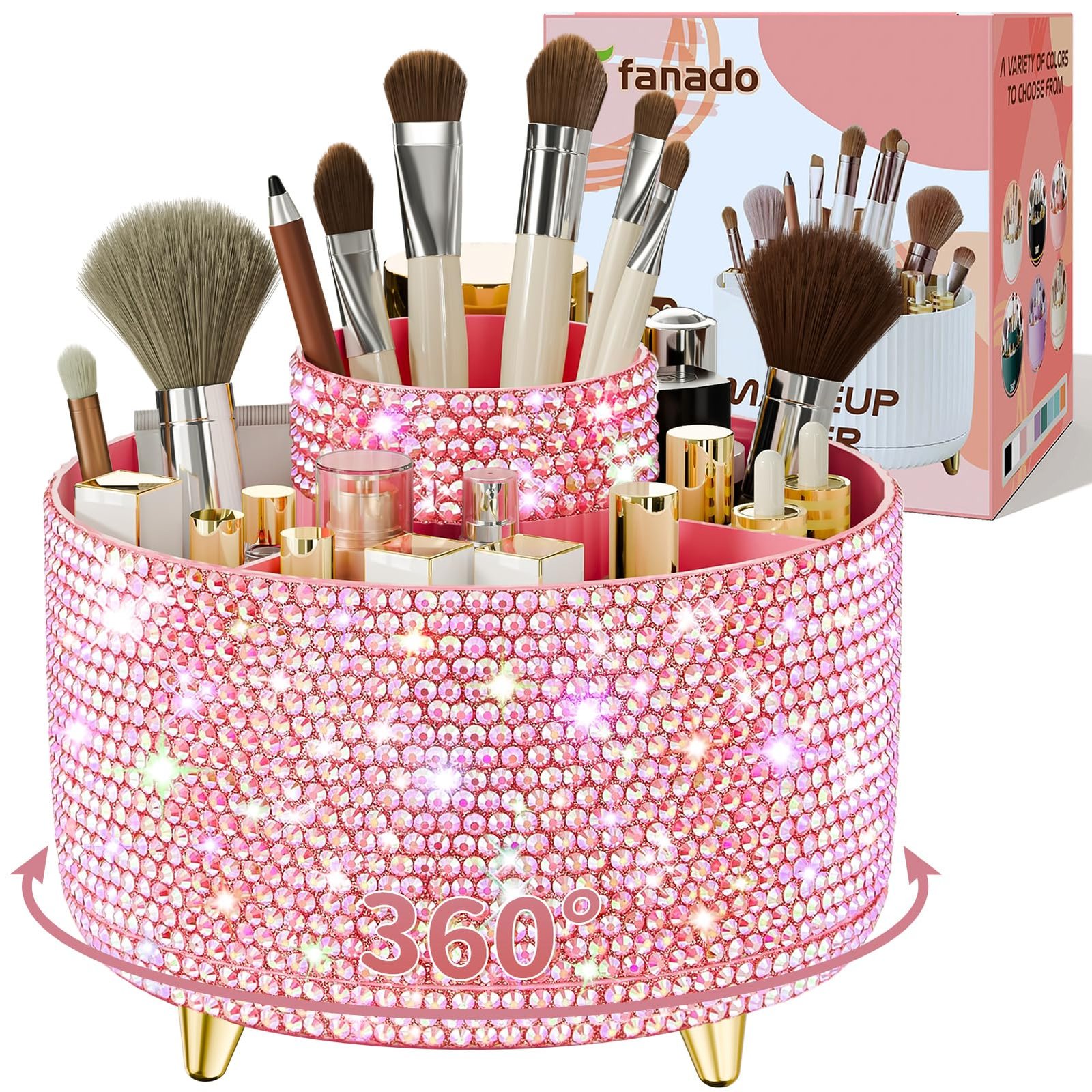 360° Rotate Makeup Brush Holder Organizer, Makeup Organizers Countertop, Makeup organization and Skincare Storage for Vanity, Desktop, Bathroom (White) - Image 8