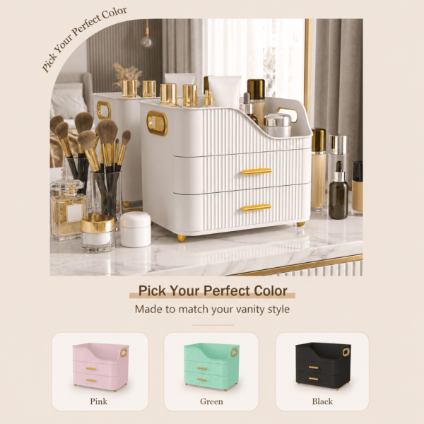 94e89c15-155d-4dd6-a0f4-2a611ad8bf00.bce7e784eaf9d7d09a425e720fe8f748 Countertop Makeup Organizer with Drawers, 3 Tier Cosmetic Storage Box with Beauty Accessories Set, Vanity Bathroom Counter Dresser Skincare Display Case for Lipsticks, Beauty Palettes