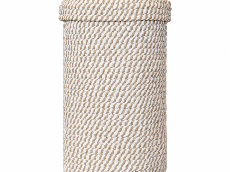 Handmade Woven Toilet Paper Holder with Lid, Freestanding Bathroom Storage Basket for 3 Mega Rolls, Cotton Rope Organizer